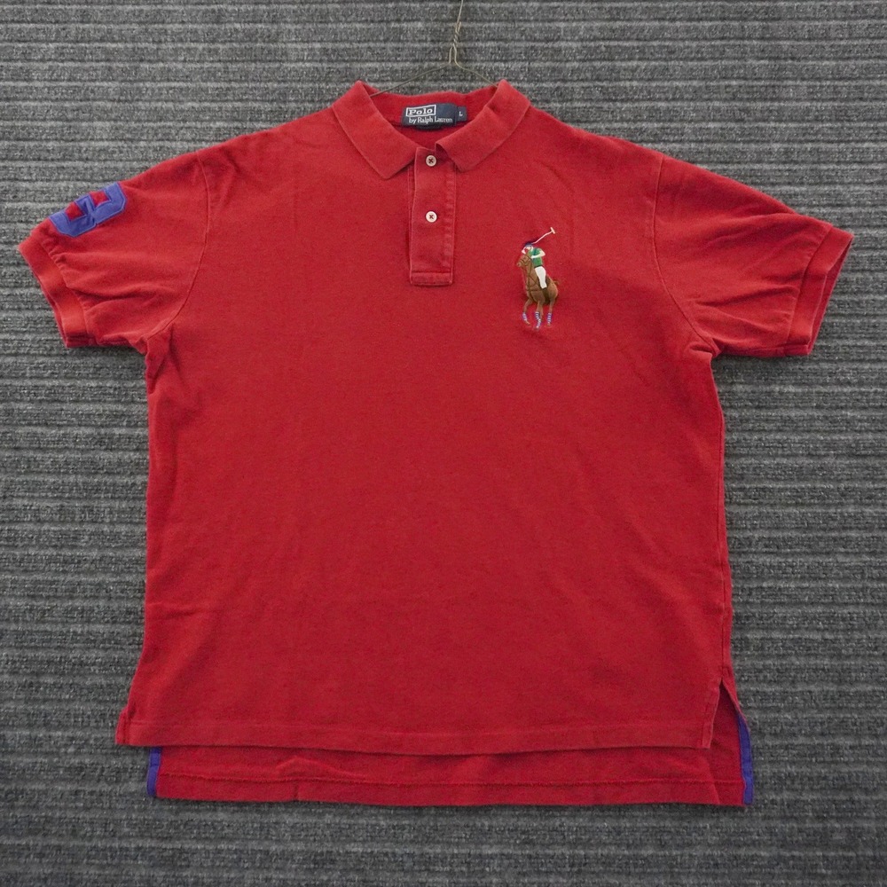 VTG Y2K Polo Ralph Lauren Polo Shirt Mens Large Red Big Pony Short Sleeve Cotton